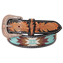 Load image into Gallery viewer, The Miami Tooled Leather & Beaded Belt 32-36