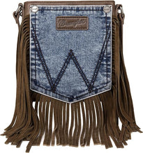 Load image into Gallery viewer, Wrangler Leather Fringe Jean Denim Pocket Crossbody - Brown