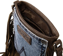 Load image into Gallery viewer, Wrangler Leather Fringe Jean Denim Pocket Crossbody - Brown