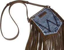 Load image into Gallery viewer, Wrangler Leather Fringe Jean Denim Pocket Crossbody - Brown