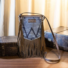 Load image into Gallery viewer, Wrangler Leather Fringe Jean Denim Pocket Crossbody - Brown