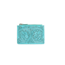 Load image into Gallery viewer, Bloom on the Range Tooled Turquoise Card Wallet