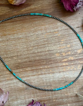 Load image into Gallery viewer, The Blue Turquoise Heishi & Sterling Silver Pearls Necklace