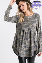 Load image into Gallery viewer, The Camo Babydoll Top 1X-3X
