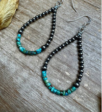 Load image into Gallery viewer, The Sterling Silver & Blue Turquoise Heishi Teardrop Earrings