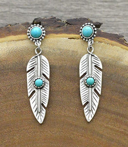 Turquoise Feather Dangle Earrings