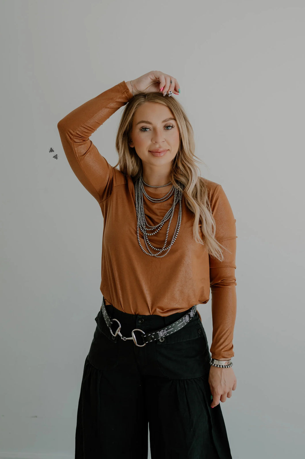The Swanky Leather Top in Saddle S-3X