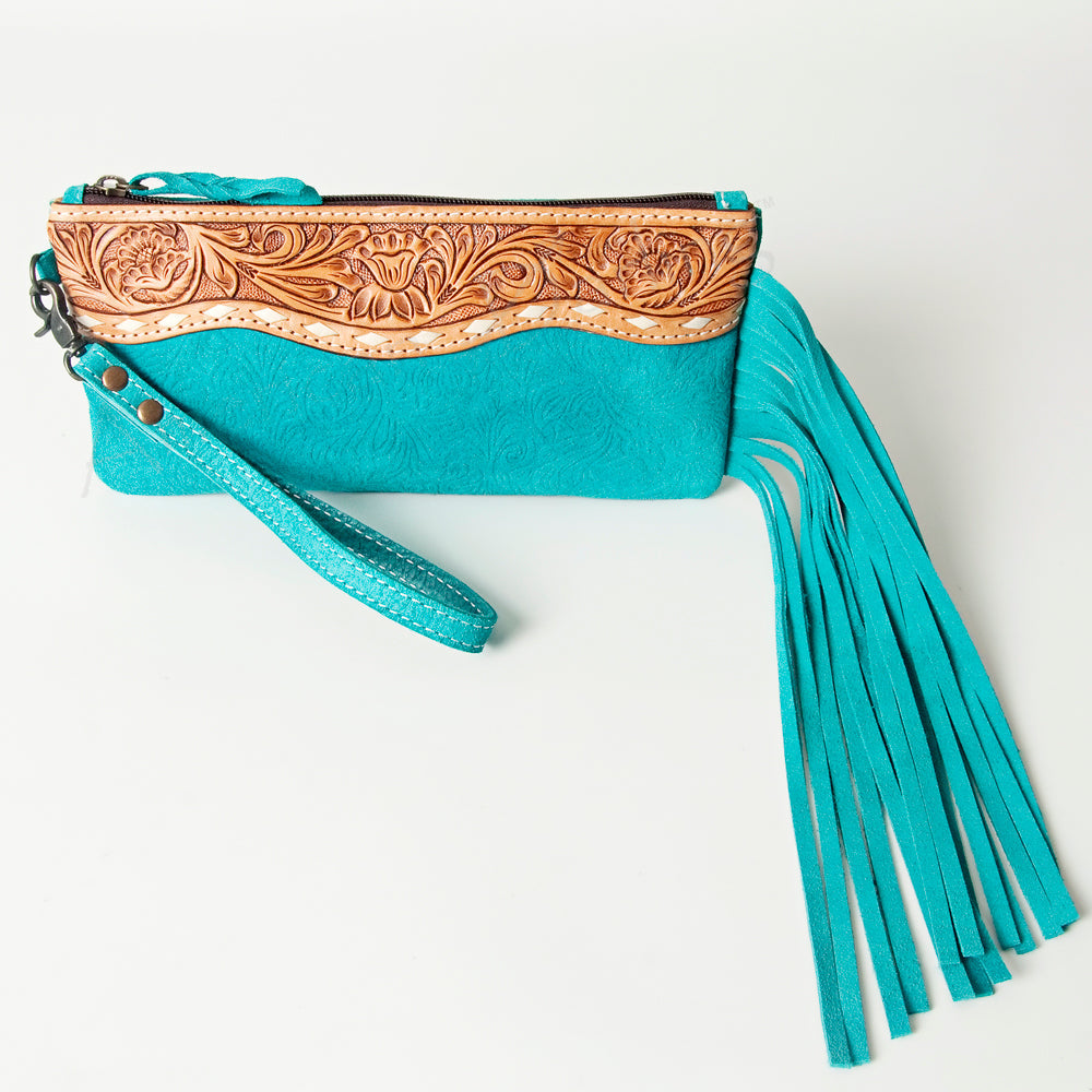 The Chambers Embossed & Tooled Wristlet in Turquoise