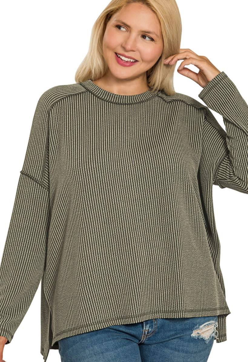 The Trinity Dark Olive Ribbed Top