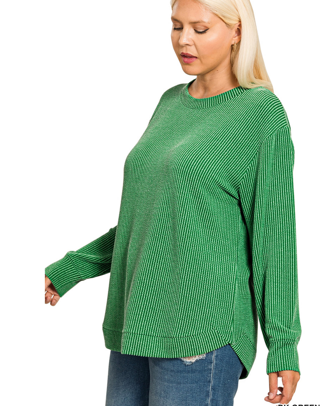 The Dalhart Ribbed Green Round Neck Top S-3X