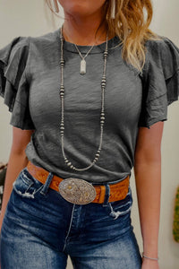 The Hudson Gray Ruffle Sleeve Top S-3X