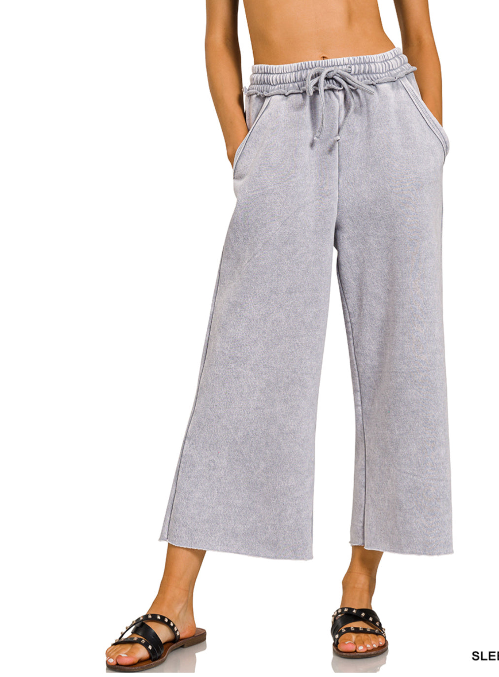 The Tatum Mineral Wash Palazzo Pants in Sleet Gray S-3X