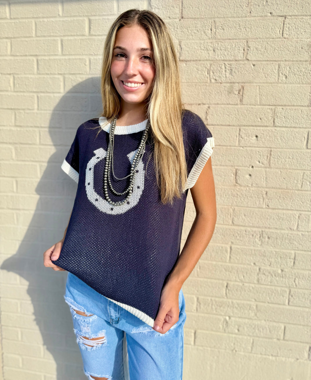 The Navy Horseshoe Sweater Vest S-L