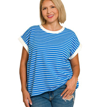 Load image into Gallery viewer, The Sweetwater Stripe Ocean Blue Top S-3X
