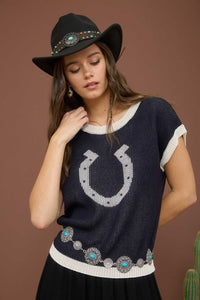 The Navy Horseshoe Sweater Vest S-L