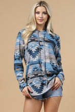 Load image into Gallery viewer, The Richmond Aztec Hooded Grey/Blue Top 1X-3X
