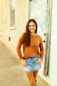 The Swanky Leather Top in Saddle S-3X