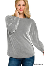 Load image into Gallery viewer, The Dalhart Ribbed Black-White Round Neck Top S-3X

