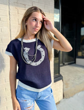 Load image into Gallery viewer, The Navy Horseshoe Sweater Vest S-L
