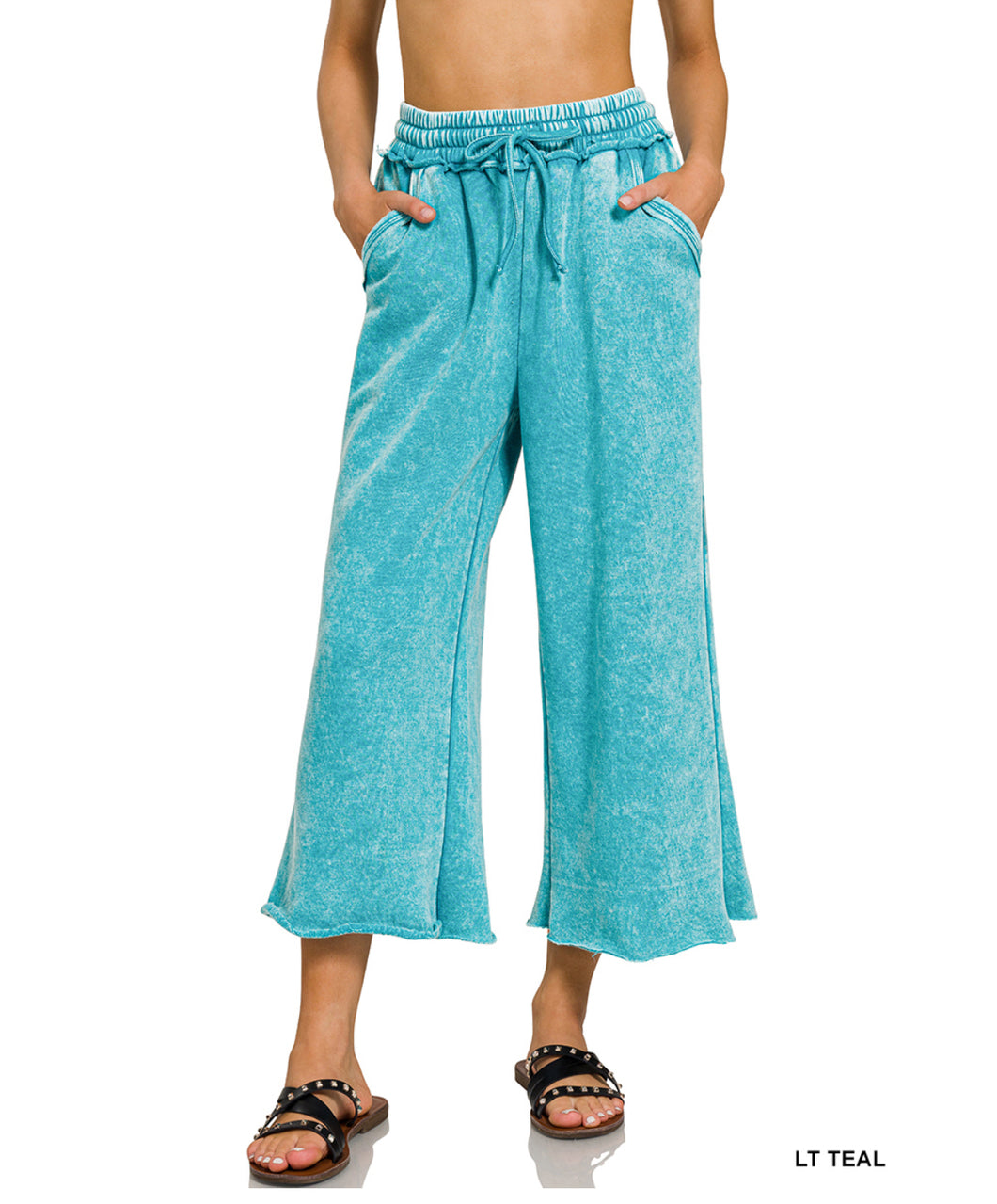 The Tatum Mineral Wash Palazzo Pants in Washed Teal S-L