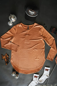 The Swanky Leather Top in Saddle S-3X