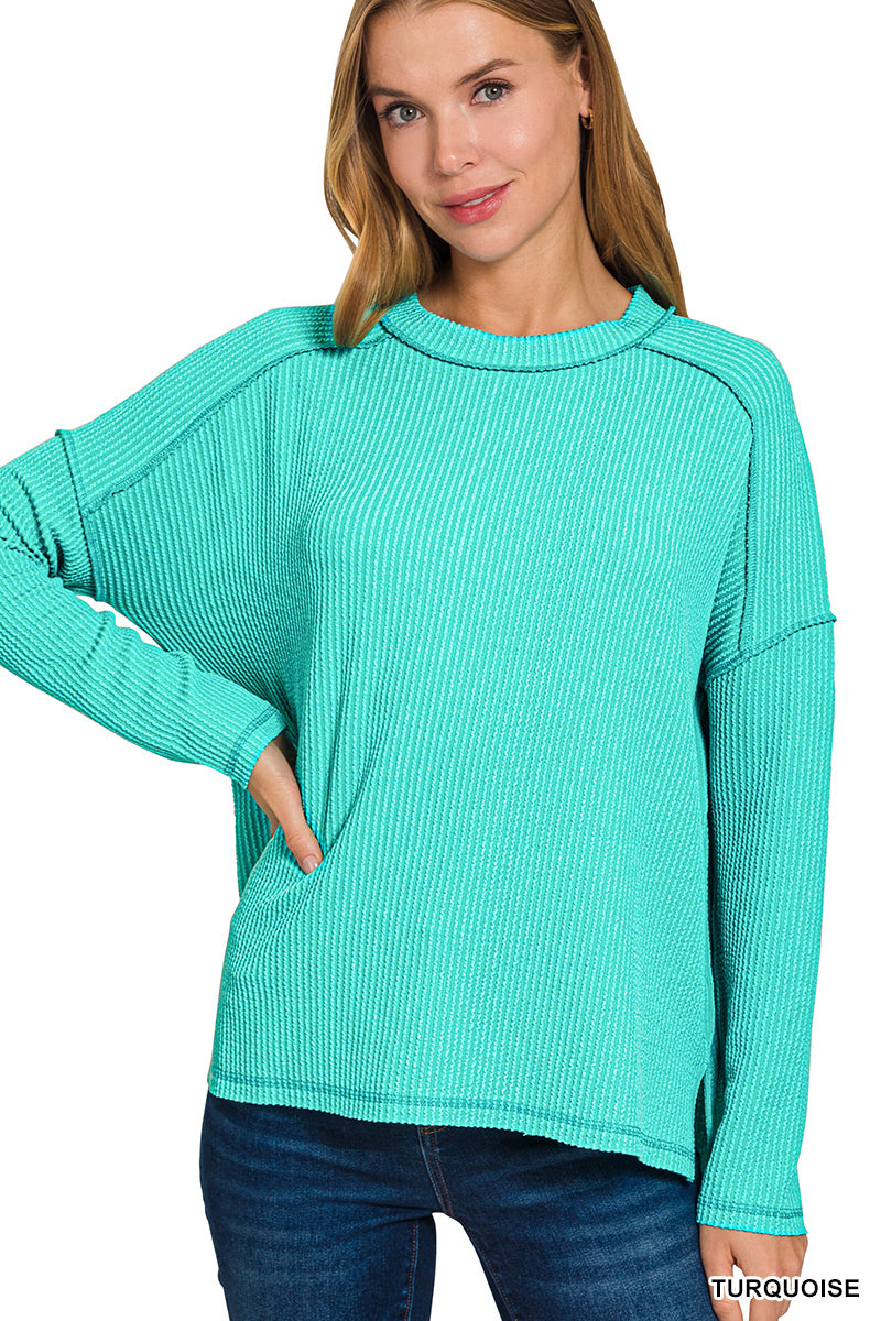 The Trinity Teal-Light Jade Ribbed Top S-3X
