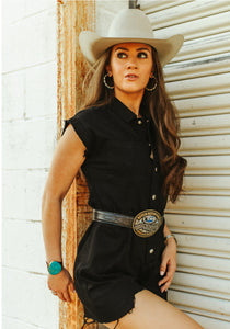 The Boerne Black Denim Romper S-XL