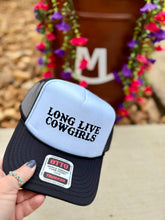 Load image into Gallery viewer, Long Live Cowgirls trucker Black/White.
