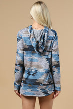Load image into Gallery viewer, The Richmond Aztec Hooded Grey/Blue Top 1X-3X
