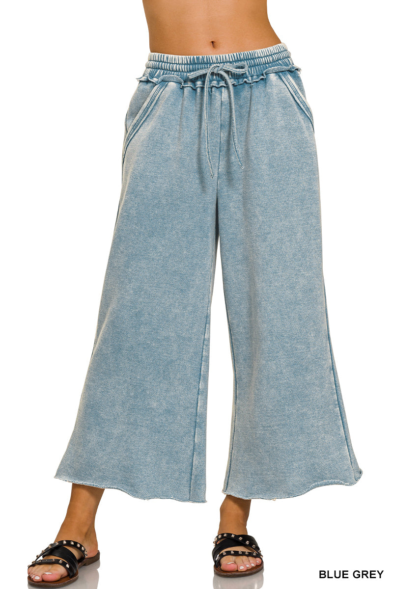 The Tatum Mineral Wash Palazzo Pants in Denim Blue S-3X