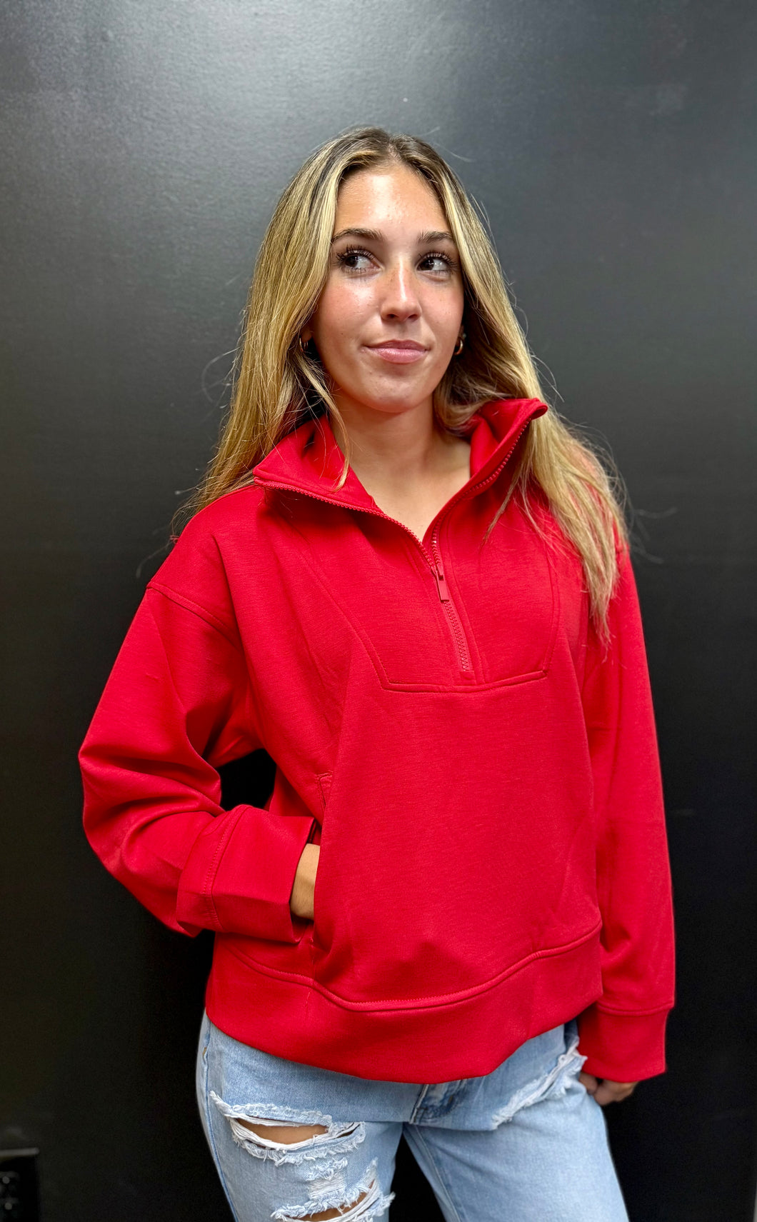 The Seven Oak Scuba 1/2 Zip Pullover in Red S-L