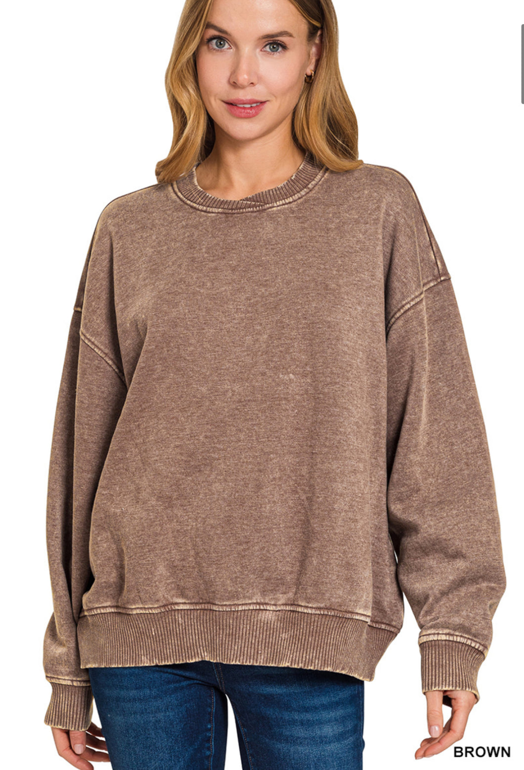 The Pecan Hill Chocolate Mineral Wash Sweatshirt S-3X