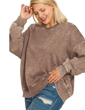 Load image into Gallery viewer, The Pecan Hill Chocolate Mineral Wash Sweatshirt S-3X
