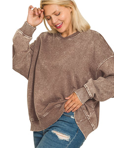 The Pecan Hill Chocolate Mineral Wash Sweatshirt S-3X