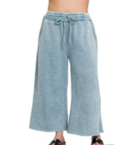 The Tatum Mineral Wash Palazzo Pants in Slate Blue S-3X