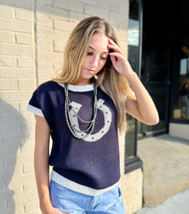 The Navy Horseshoe Sweater Vest S-L