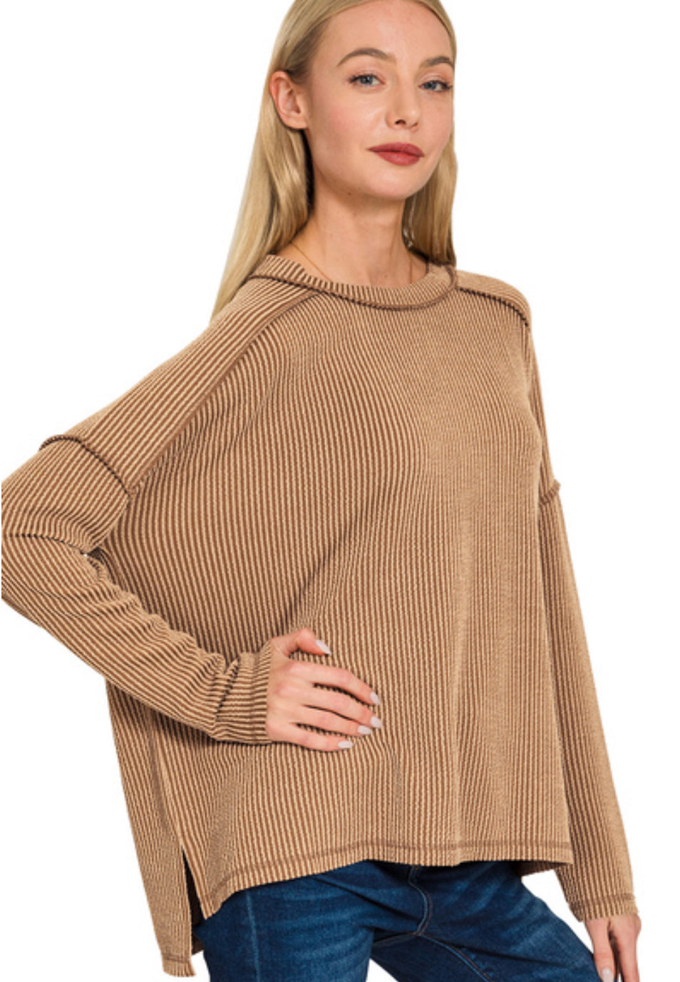 The Trinity Deep Camel Ribbed Top S-3X