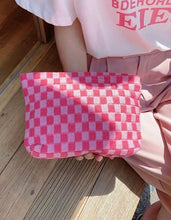Load image into Gallery viewer, The Cove Checkered Cosmetic Pouch in Pink
