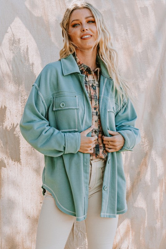 The Covington Shacket in Washed Sage S-L
