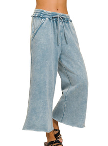 The Tatum Mineral Wash Palazzo Pants in Slate Blue S-3X