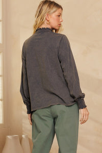 The Mineral Wells Navy Washed Smocked Top S-3X