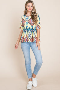 The Lindale Aztec Peplum Top Yellow S-XL