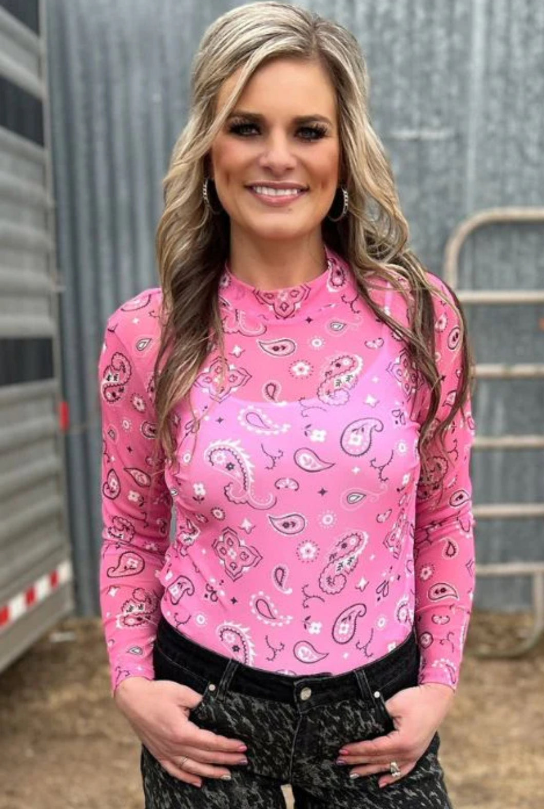 Bandana Babe Mesh Top in Pink S-XL