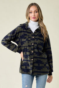 The Parker Aztec Shacket in Olive S-XL