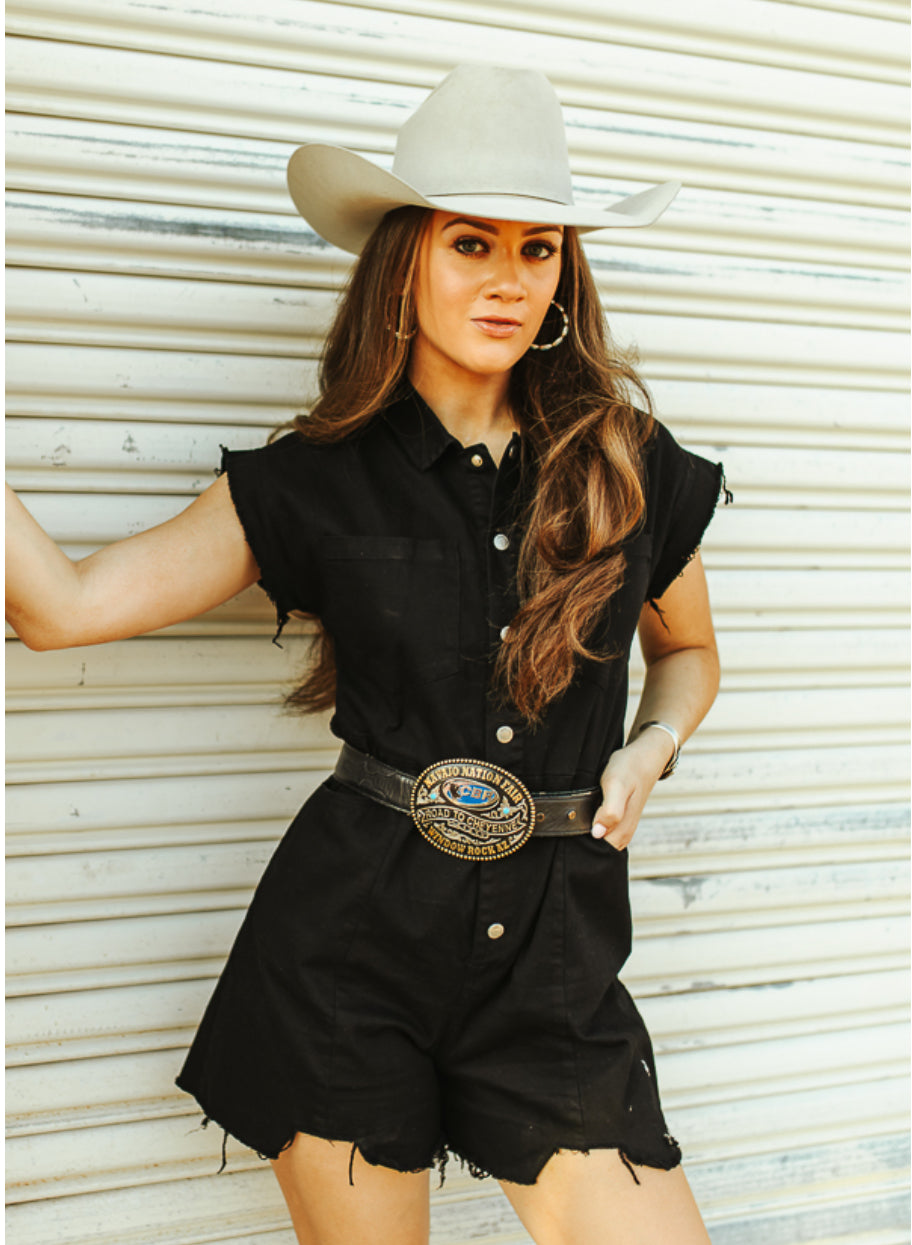 The Boerne Black Denim Romper S-XL