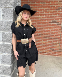 The Boerne Black Denim Romper S-XL