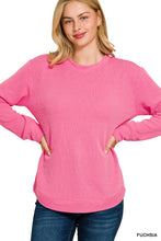 Load image into Gallery viewer, The Dalhart Ribbed Fuschia Round Neck Top S-L
