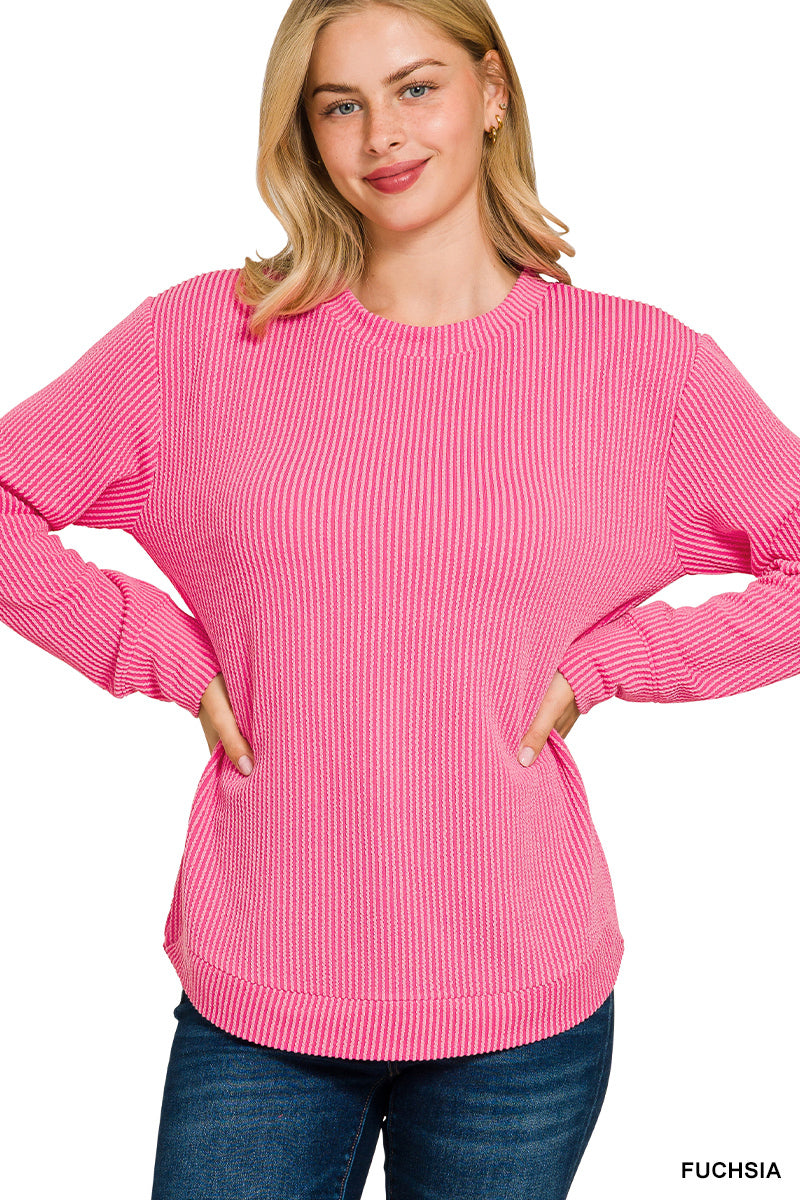 The Dalhart Ribbed Fuschia Round Neck Top S-L