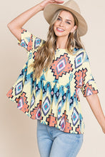 Load image into Gallery viewer, The Lindale Aztec Peplum Top Yellow S-XL

