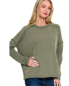 The Trinity Dark Olive Ribbed Top